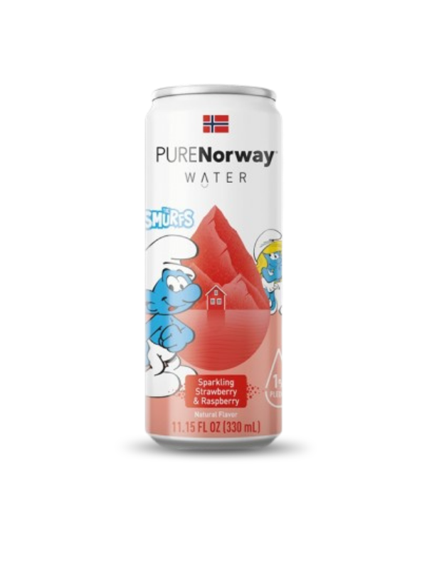 PURE Norway Jahoda a Malina – plechovka sycené ochucené pramenité vody 330 ml